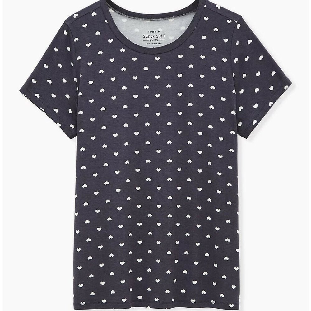 NWT Torrid 10 (00) Dark Grey Heart Super Soft T-Shirt Preppy Tee M/L